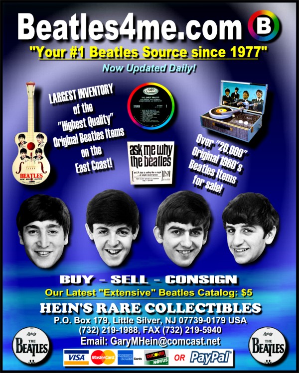 Beatles Collectable, Record, Memorabilia, Toy, Album, Single, 45, LP, EP items available on our website.  Click here to view!